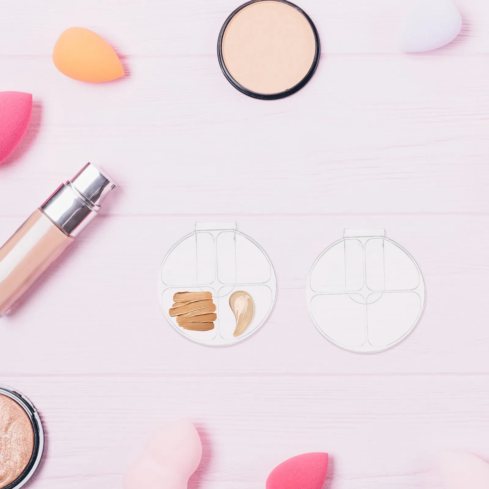 2Pcs Professional Handheld Makeup Mixing Palette Acrylic Foundation Mixing Tray Portable Easy Clean Color Customization Tool