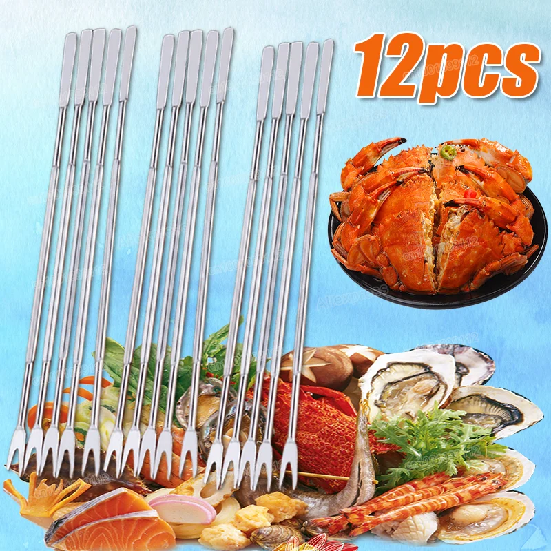 5/1Pcs Seafood Lobster Crab Needle 17cm Stainless Steel Multi-function Double Head Walnut Needle Fruit Fork Spoon Kitchen Gadget