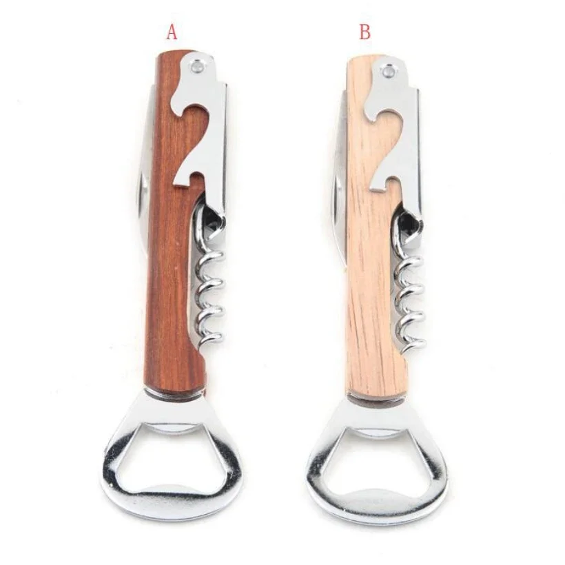 

50pcs Wood Handle Stainless Steel Hand-Held Deluxe Bottle Opener Corkscrew Double Hinge Waiters Wine Bottle Opener