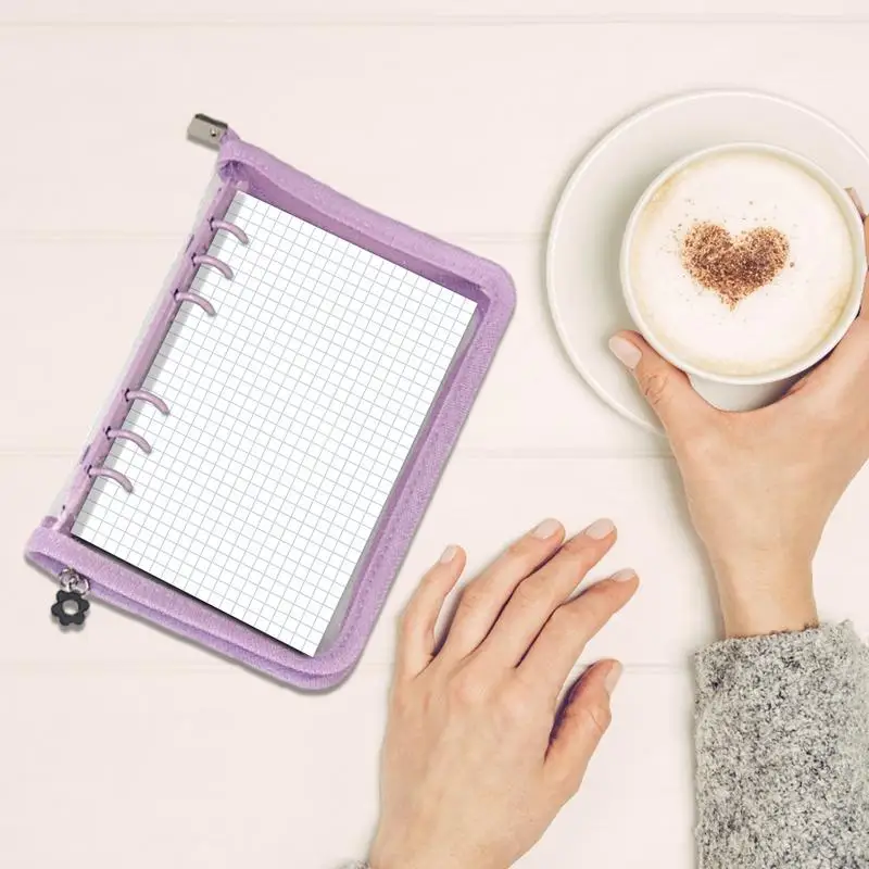 6-Hole Loose Leaf Cover Clear Notebook Cover Loose Leaf Personal Planner Binder With Zipper Notebook Cover Case Refillable For