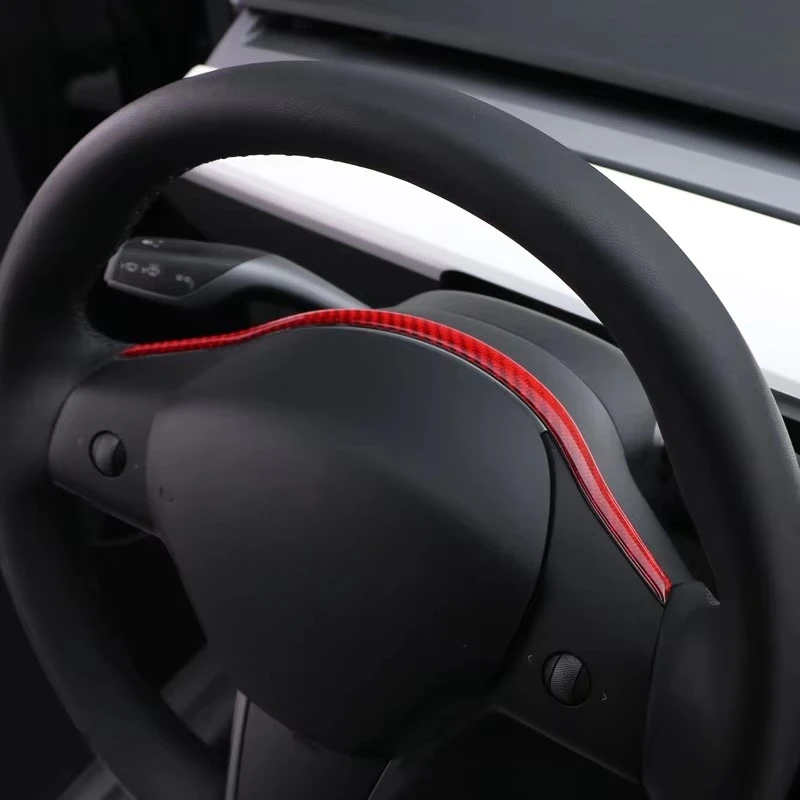 For Tesla Model 3 2017-2022 Model Y 2019-2024 Carbon Fiber Steering Wheel Panel Trim Strip Sticker Car Interior Tuning Accessory view 6