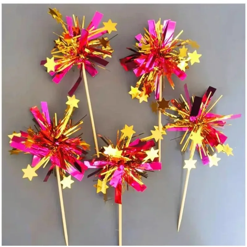 

5Pcs Birthday Glitter Cake Topper Colorful Bouquets Tassels Cupcake Topper Wedding Baby Shower Baking Dessert Cake Decor