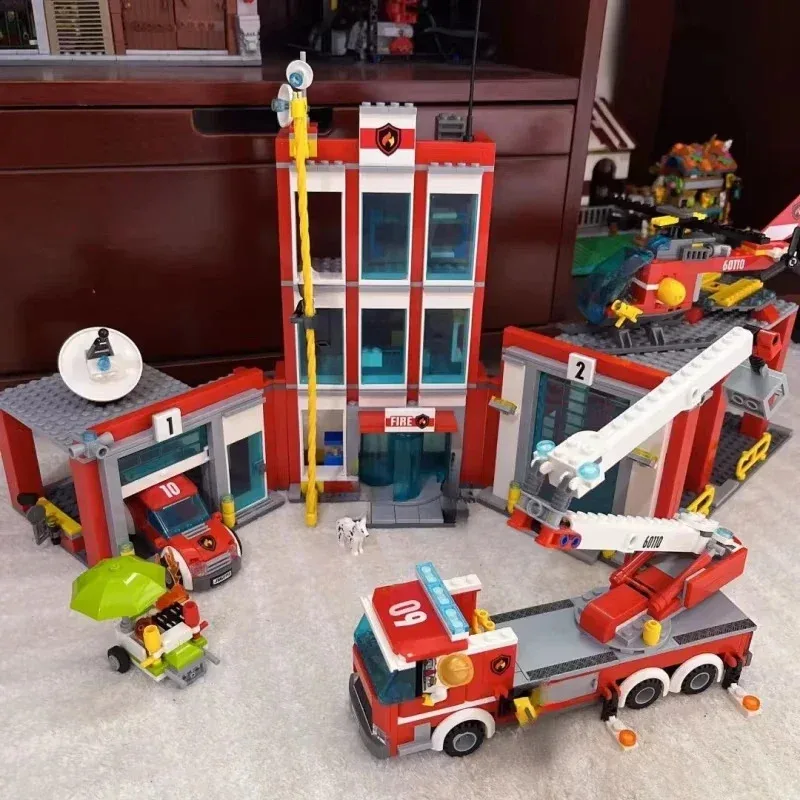

MC City Fire Department Helicopter Truck Garage Fire Station Building Block Set Brick Compatible Model Holiday Party Gift
