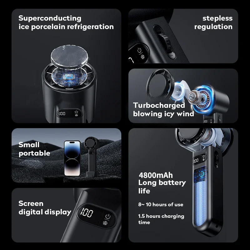เครื่องทําความเย็นมือถือพัดลมเทอร์โบพัดลมพกพาขนาดเล็ก,พัดลมส่วนตัวแบบชาร์จ USB,พัดลมพกพาขนาดเล็ก 100 ความเร็ว 4800mAh