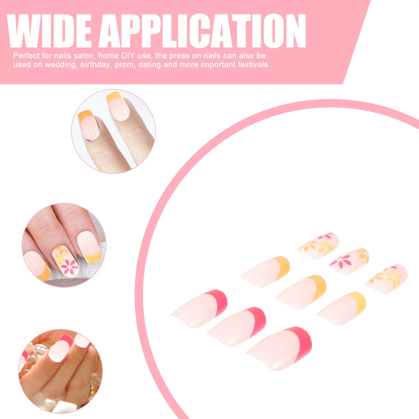 

24Pcs Press on Nails Women Easy Use Glue on Fake Nails French Tips False Nail Tips Detachable DIY Nail Charms for Special