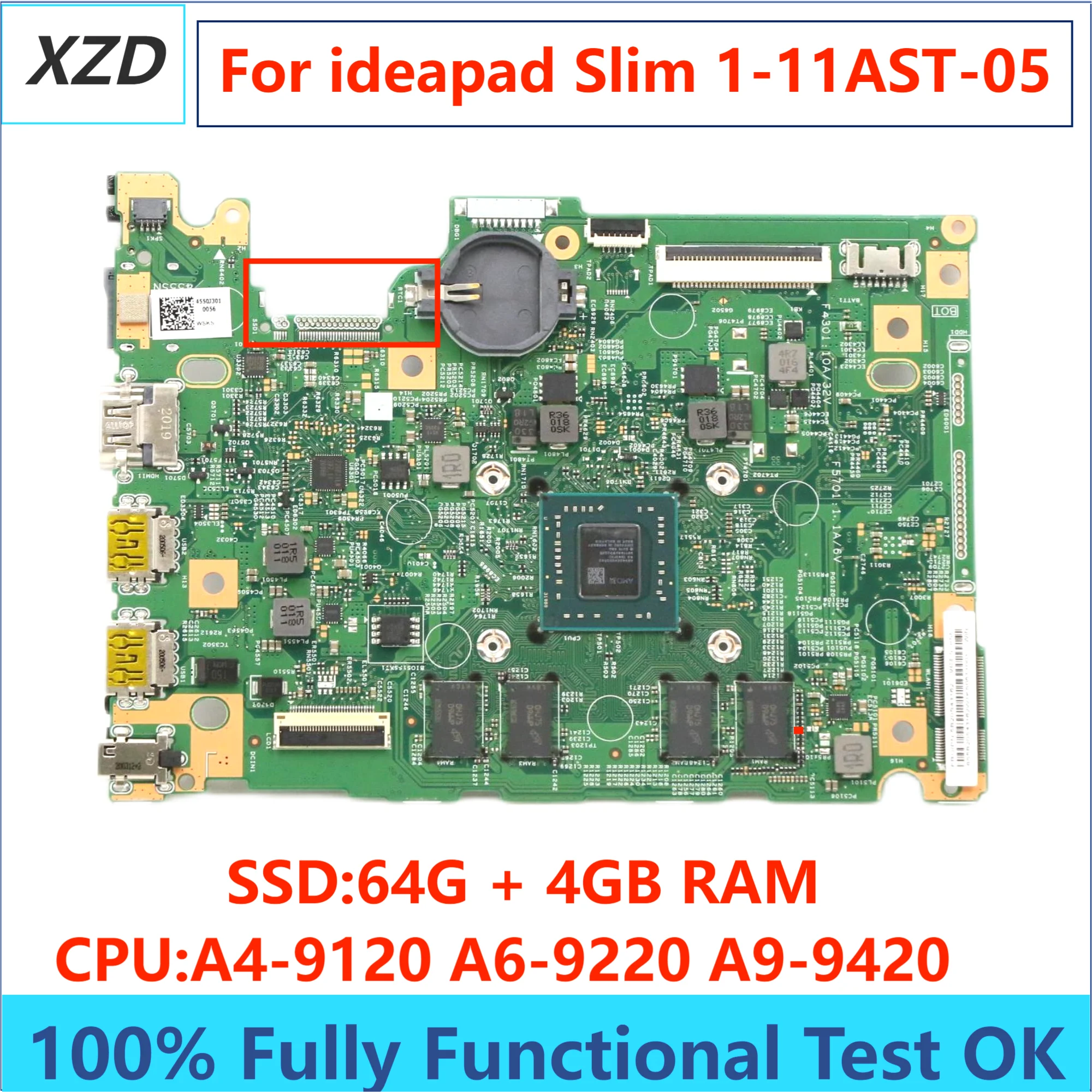 

S1515-1 19730-1 Mainboard For Lenovo Ideapad Slim 1-11AST-05 Laptop Motherboard With A4 A6 A9 CPU 4GB RAM 64G SSD 100% TEST OK