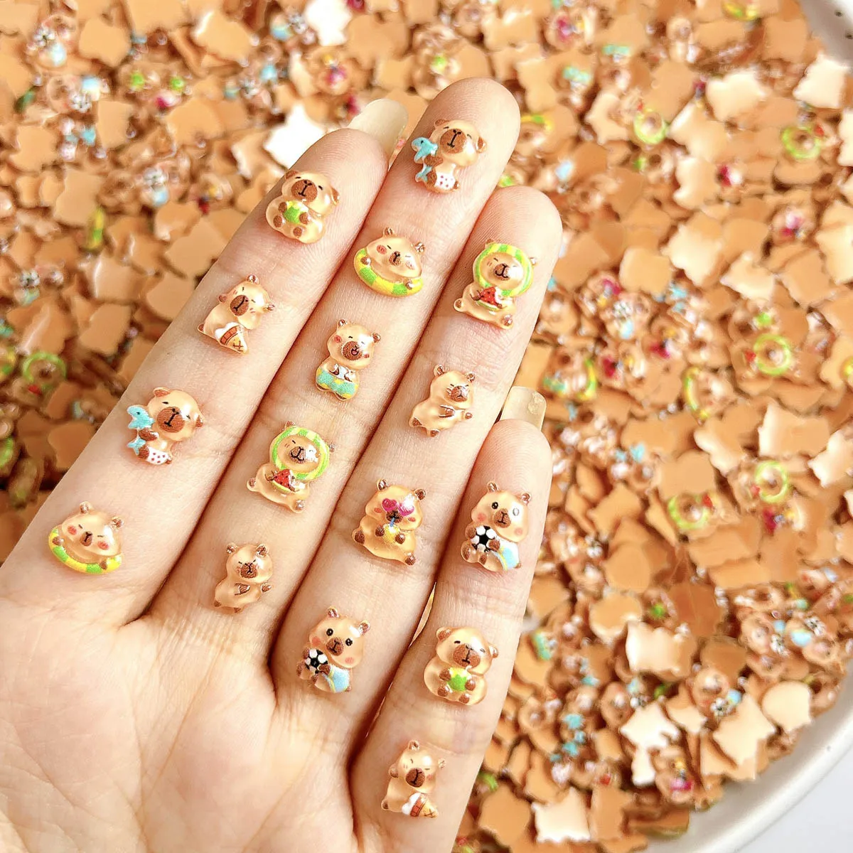 

New Cartoon Guinea Pig Series Nail Charms 3D Adorable Brown Coconut Ice Cream Capybara Nail Art Decorations DIY Clip Nail Parts