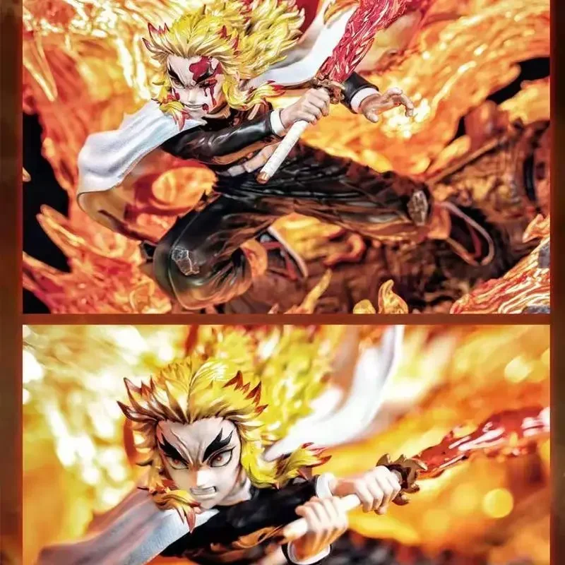 27cm anime demon slayer gk estatueta rengoku kyoujurou figura de ação fantasia pvc coleção ornamento modelo brinquedos criativos presentes
