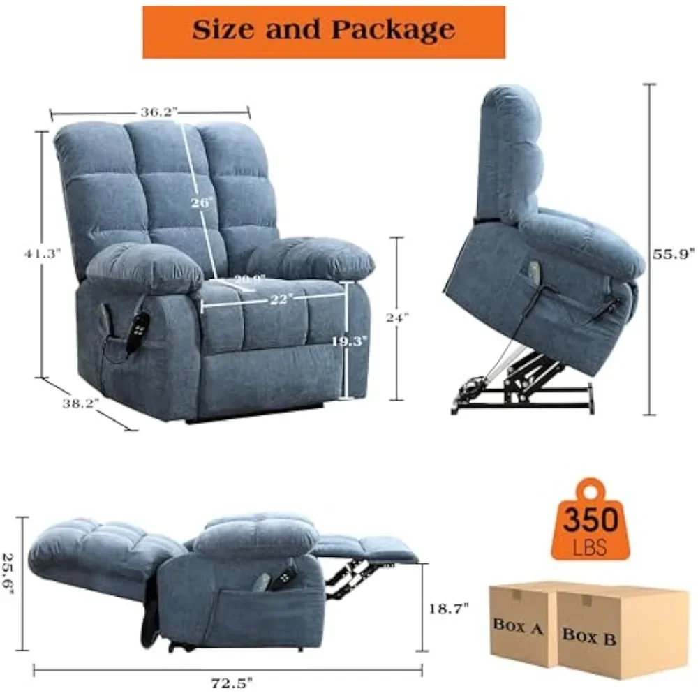 Reclining Sofas Power Lift Recliner Chair for Elderly Dual Motor Lay Flat Lift Chair Heated and Massage Chairs