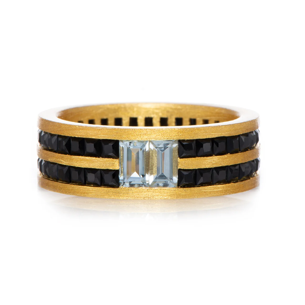 Aquamarine and Black Spinel stone 18k Yellow Gold Over Sterling Silver Ring