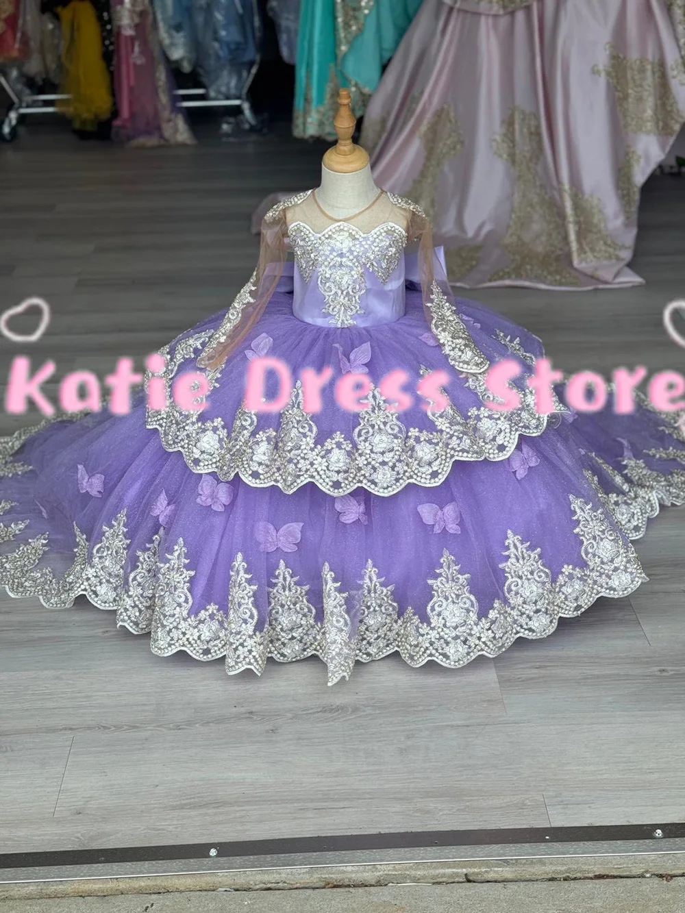 

3D Butterfly Flower Girl Dress For Wedding Tulle Puffy Lace Applique Kids Birthday Party First Communion Ball Gowns Customized