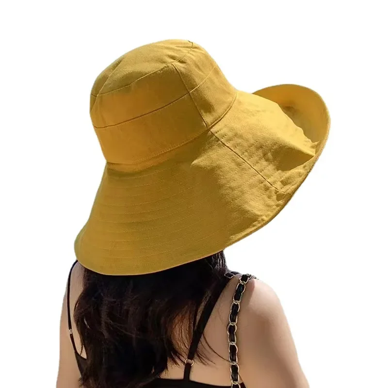 Summer Wide Brim Sun Hat Women Foldable Travel Packable Bucket Hat Japanese UV Sunscreen Cotton Linen Beach Fisherman Hat 여름모자