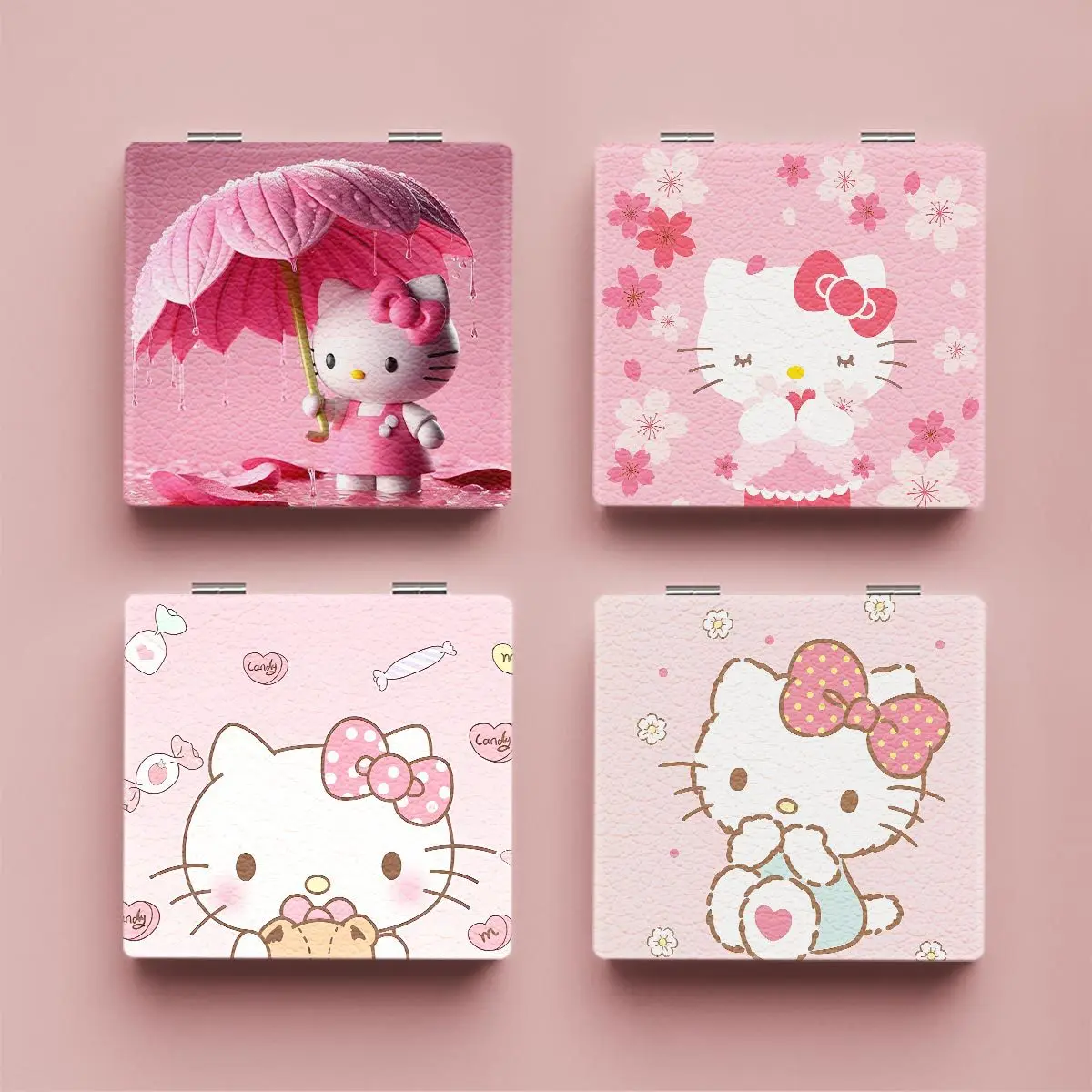 

New Hello Kitty Mirror Portable Small Mirror Hello Kitty Sanrio Portable Folding Mirrors Double-Sided Pattern Makeup Girl Gifts