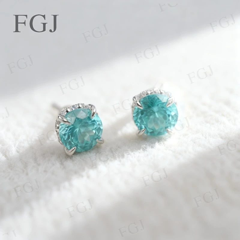 

Custom Earrings Round 6.5-8mm Lab Ruby Sapphire Paraiba Padparadscha Earrings Wedding Jewelry for Women Bridal Fine Jewelry Gift