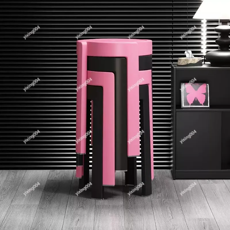 Stackable Thick Plastic Stool, Round Household Dining Chair for Indoor Use