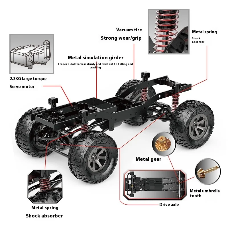 Simulazione di veicoli fuoristrada a quattro ruote motrici Fari controllabili RC Auto da arrampicata Auto telecomandata a scala intera Giocattolo per ragazzo grande