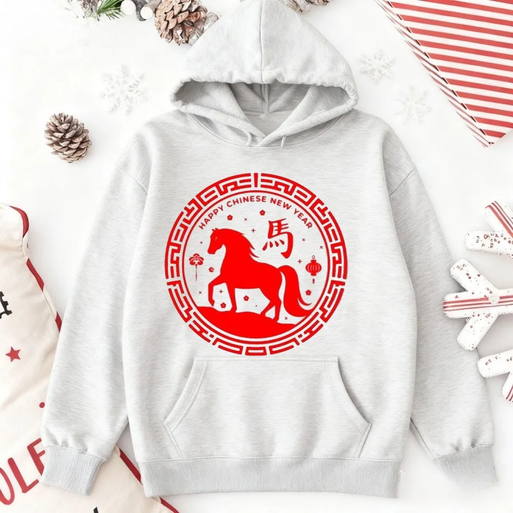 

Толстовка с китайским Новым годом Year of the Horse 2026, джемпер, китайская новогодняя толстовка с капюшоном, новая повседневная простая универсальная толстовка
