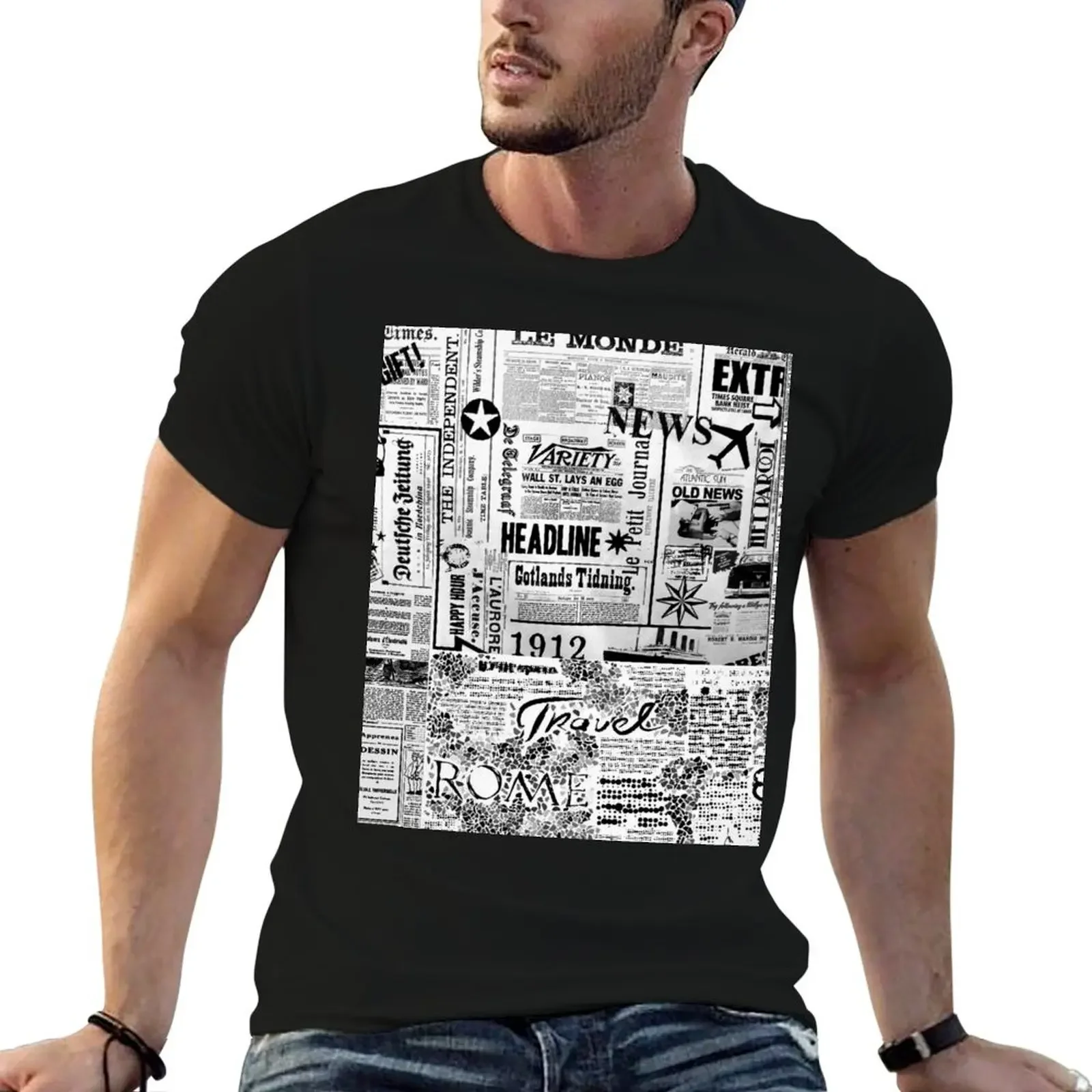 Newspaper And Journal Style T-Shirt blacks Blouse heavyweights graphic tee shirt shirts men graphic