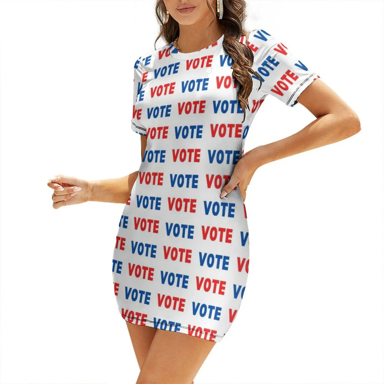 

Vote Print Pattern - Red, White, & Blue Short Sleeved Dress cocktail dresses women's clothing korea stylish Dress