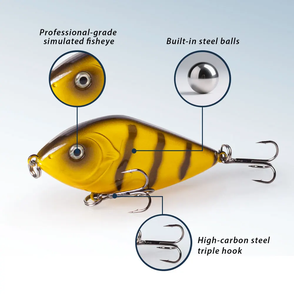 Hanlin 70mm/14.5g Fishing Lure Slow Sinking Slide Glide Jerkbait Wobblers Rattle Hard Artificial Baits Pike Musky Bass Tackle