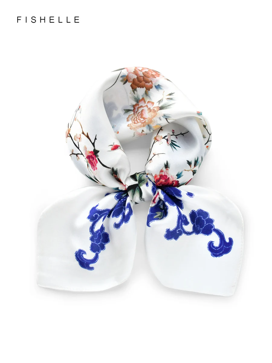 

Синий и белый фарфор, 100% шелковый шарф, шаль, женский шейный платок, весна-осень, подарки в китайском стиле, женский галстук