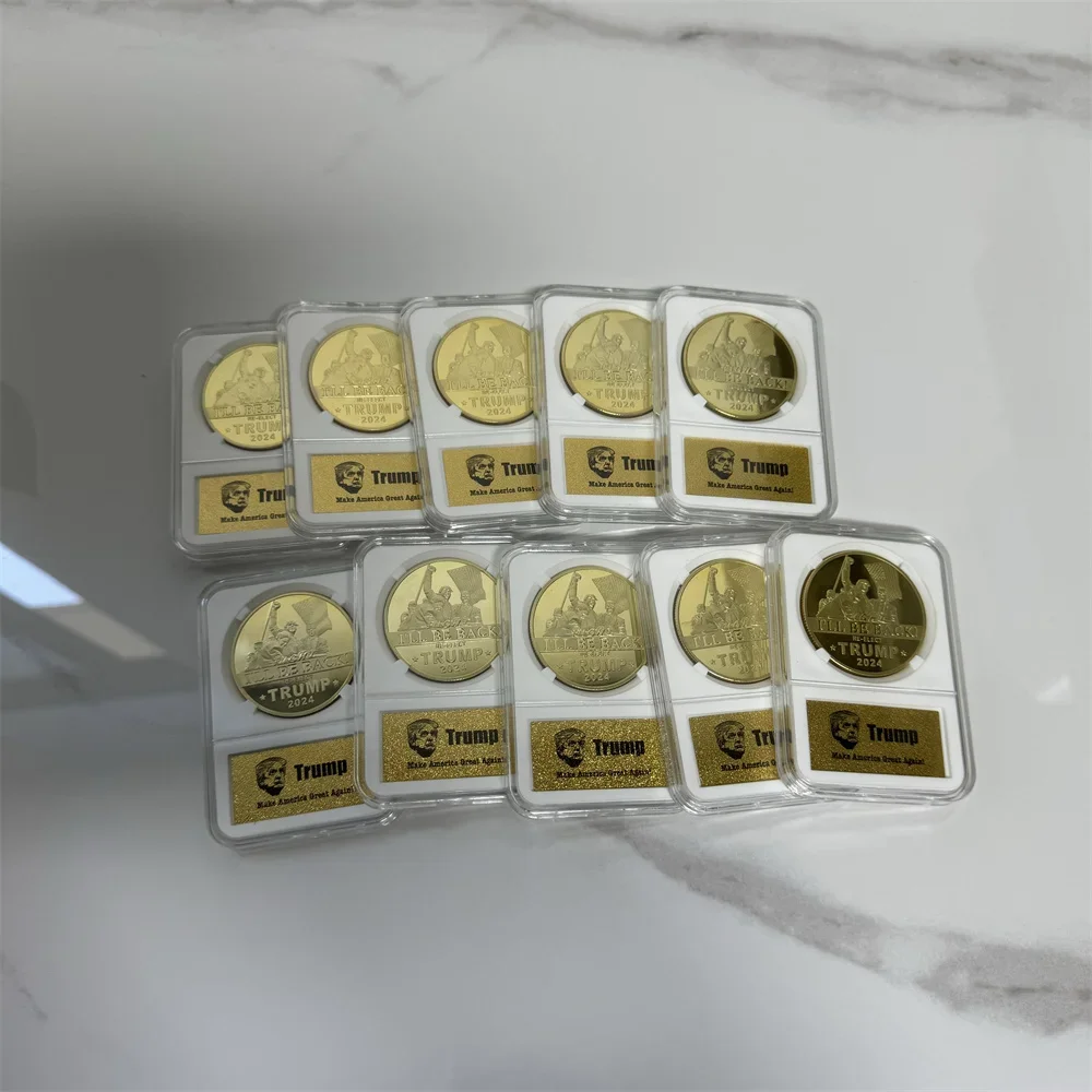 

10pcs Donald Trumb Shooting 2024 Gold Plated Coins Includes anti-counter Silver commemorative Coin badge in case