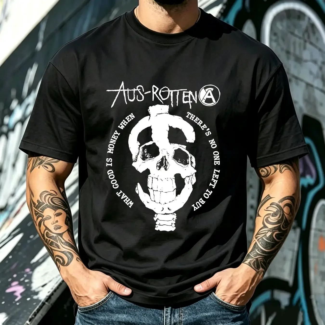 washed T Shirt AUS ROTTEN What Good is Money  Black Men S to 2345XL BE487 vintage Washed graphic Casual fashion Slightly