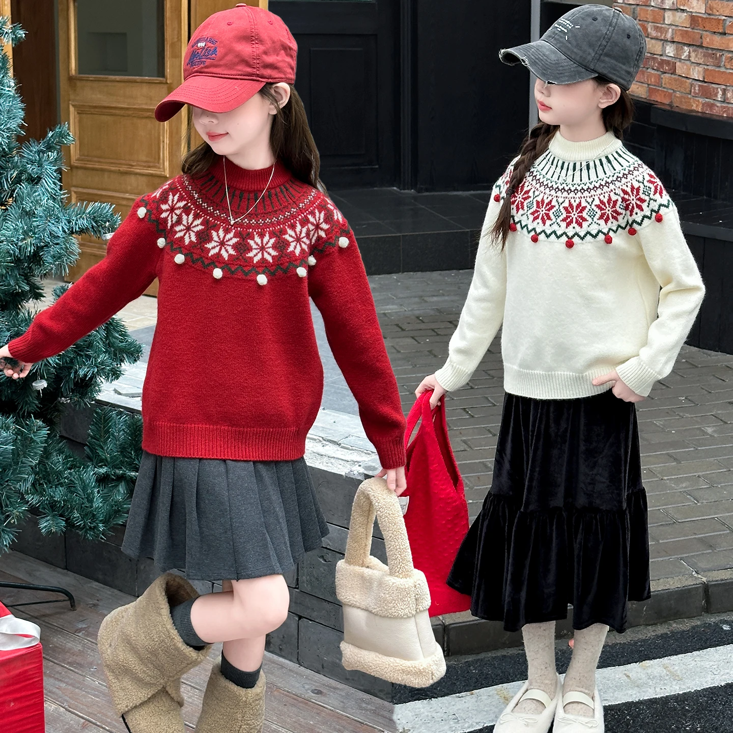 

Good Quality Kids Fashion Christmas Knitted Sweater For Girl Lovely Style Knitwear Outfit Children New Years Clothing Age 4-14 Y