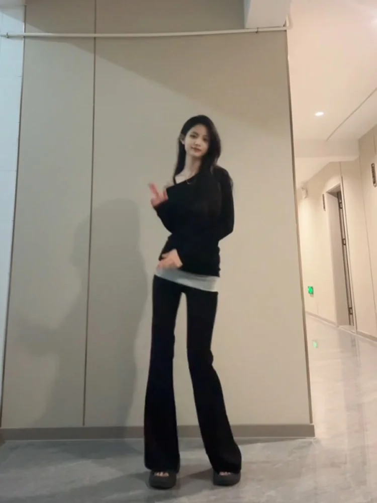 Damskie spodnie capri z niskim stanem, ocieplane, wyszczuplające, patchworkowe, w kontrastowych kolorach, wiosenne, modne, z wąskimi nogawkami.