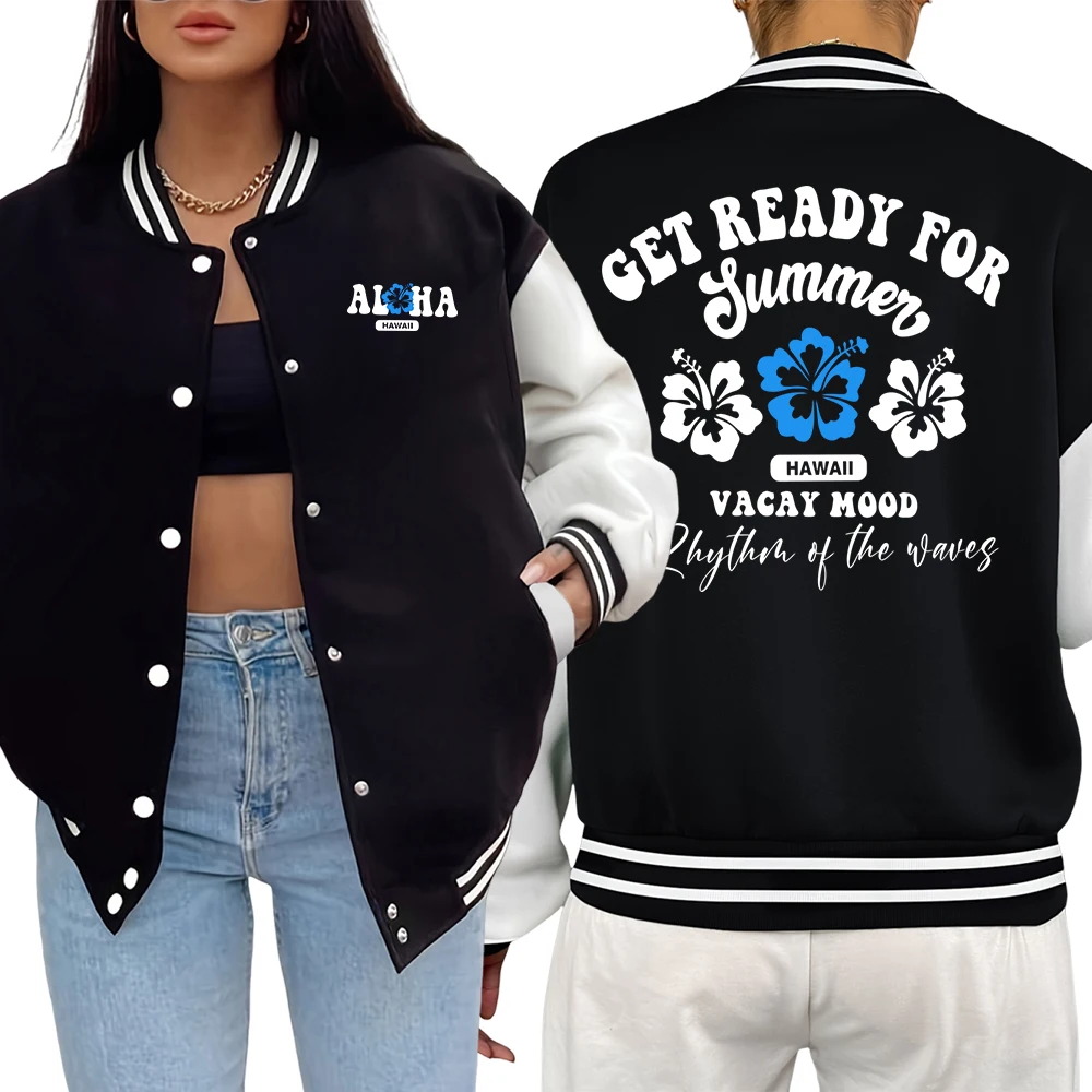 

Get Ready For Summer Hawaii Vacay Mood Prints Couple Jacket Casual Loose Womens Baseball Jersey Hip Hop Autumn American Jackets