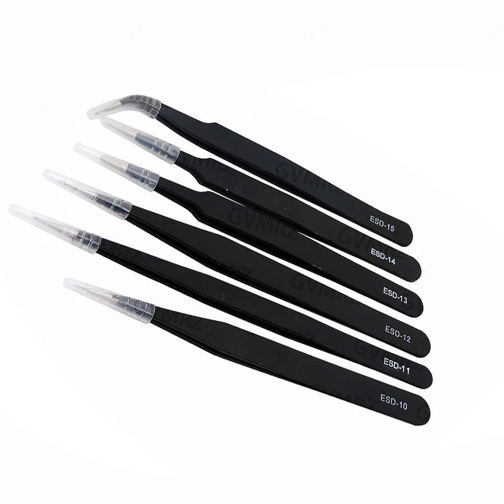 6PCS Tweezers Set ESD-10 ESD-11 ESD-12 ESD-13 Anti-static for Electronics Repair Precision Assembly  ESD-14 ESD-15  DIY Projects