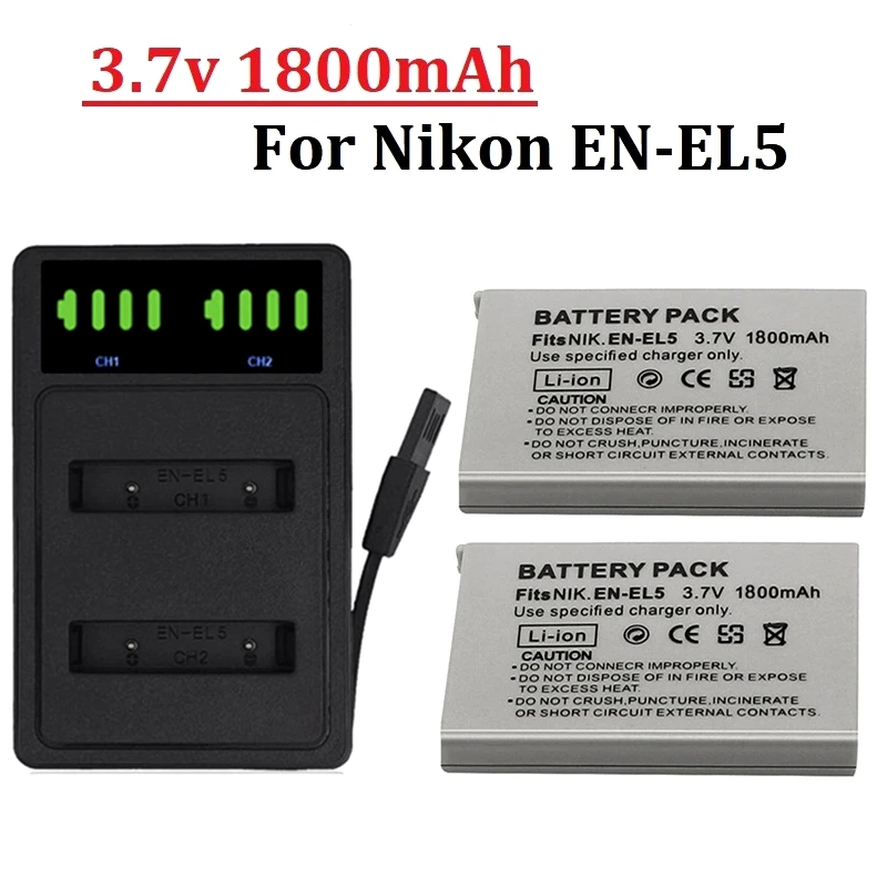 EN-EL5 ENEL5 Batterie + Chargeur LED 1800mah pour Nikon Coolpix P530 P520 Pouvriers P100 P500 P5000 P5100 P6000 3700 4200