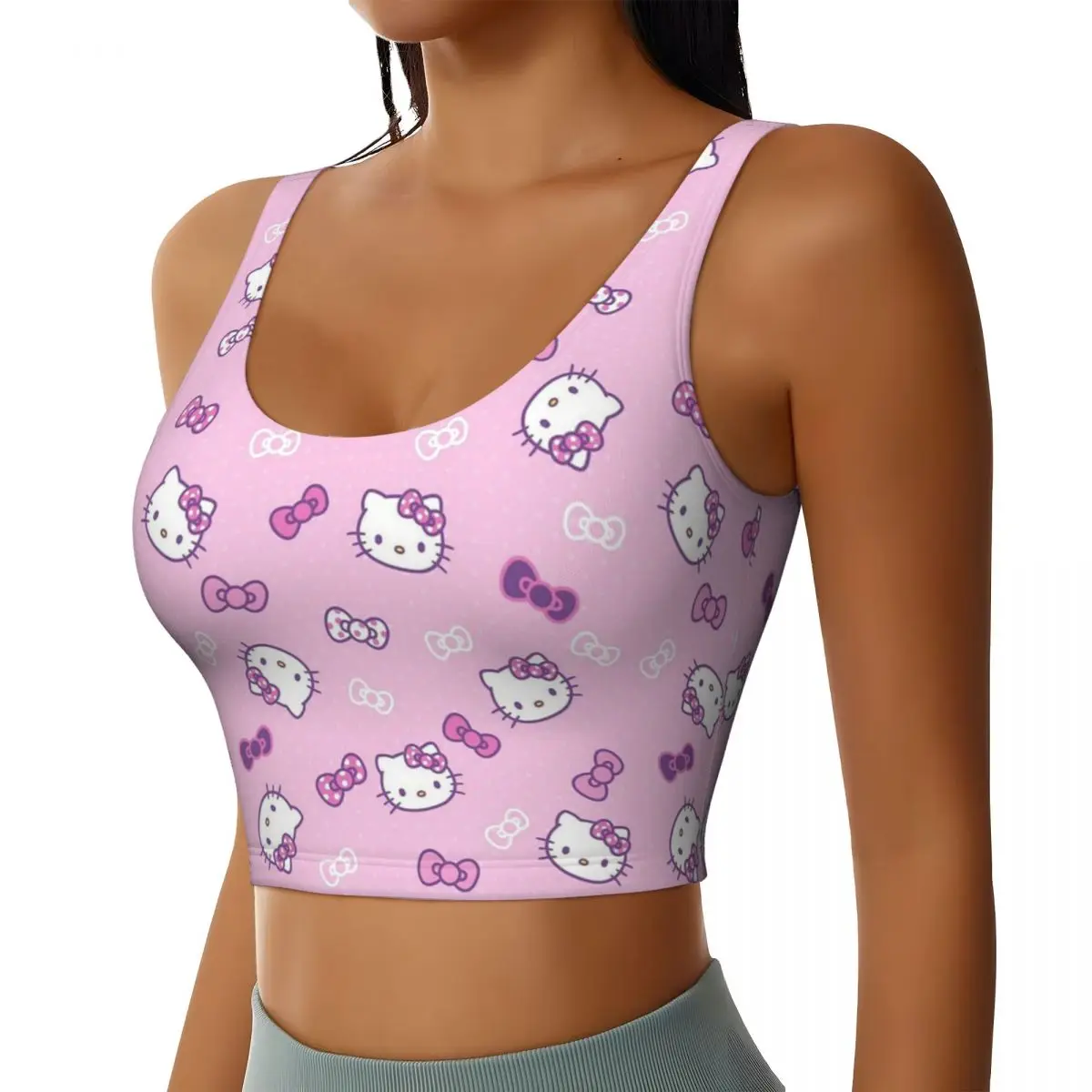 Custom Hello Kitty Cute High Impact Sports Bras Women's Seamless Workout Running Crop Tank Tops