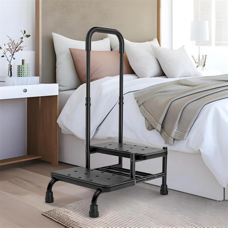 

Modern Design Double Step Metal Stool Handle Black 450 Lbs Capacity For Adults Elderly Wood Panel For Home Furniture Living Room