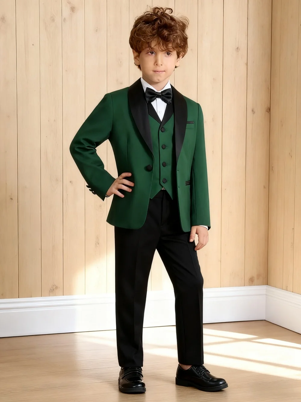 

Formal Fit Boy's Formal Suit Set, 4 Pieces Smart Suits For Kids Aged 3 To 14 Years, Shawl Neck Wedding Guest Outfit For Children