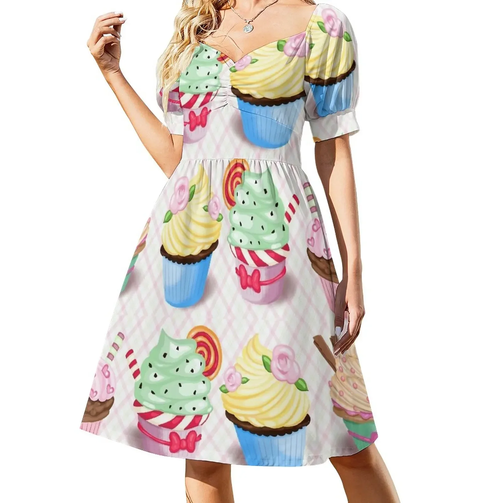 

Perfectly Pretty Cupcake Parade Short-Sleeved Dress long dress women summer Female dress