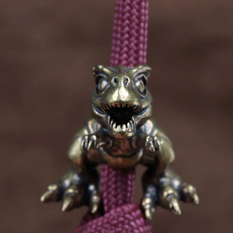 Tyrannosaurus Rex Brass Knife Bead Dinosaur EDC DIY Paracord Woven Lanyard Pendant Bracelets Charms Jewelry Hangings Accessories