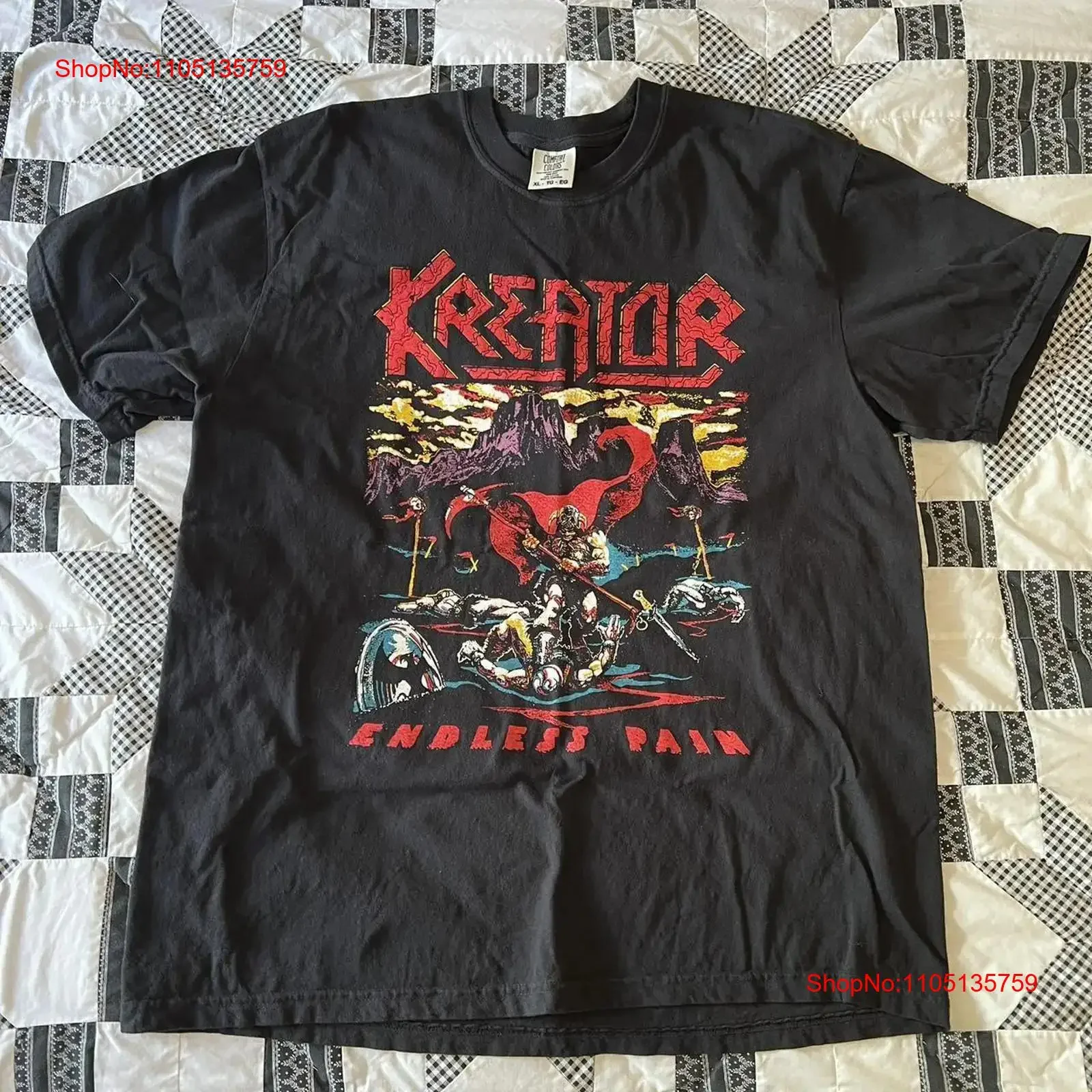 Kreator Endless Pain Retro Style Black  T shirt NH19430 vintage Washed Comfortable Top For Everyday Wear Stylish Unisex