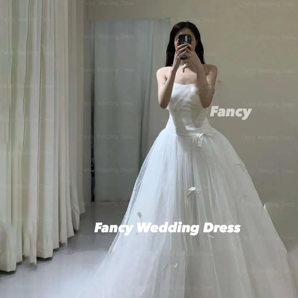 

Fancy Princess Sweetheart Bow A Line Wedding Dress Korea Photo Shoot Soft Tulles Floor Length Evening Dresses Corset Customized