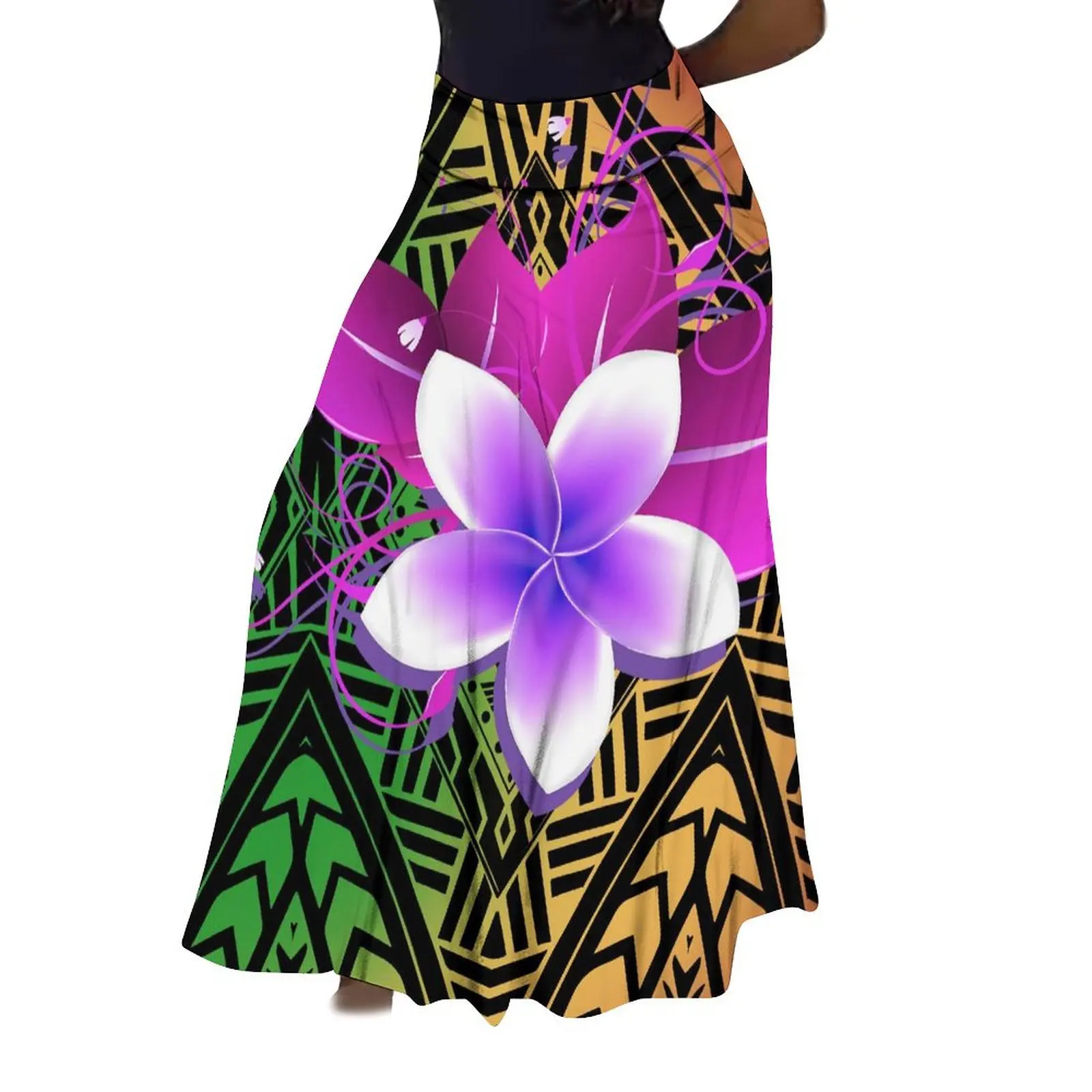 Hawaiian Holiday Fashion Skirt Polynesian Floral Print Elegant High-Waisted Maxi Dress Samoan National Style