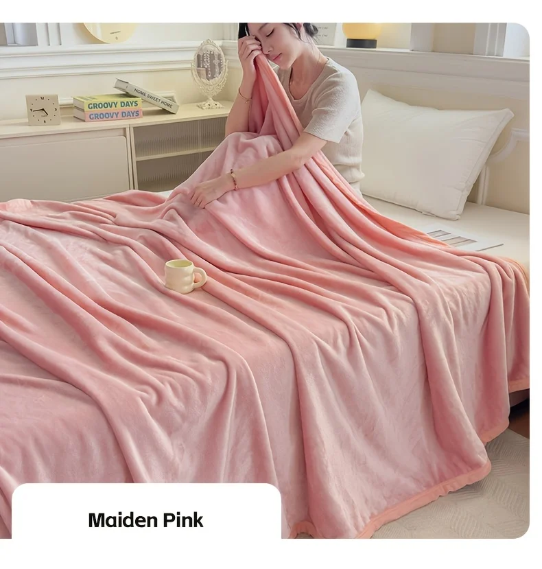 Solid Color Soft Flannel Sofa Throw Blanket Cozy Multi-Purpose Plush Blankets for Bed Travel Office Nap Single Double Bed Sheet