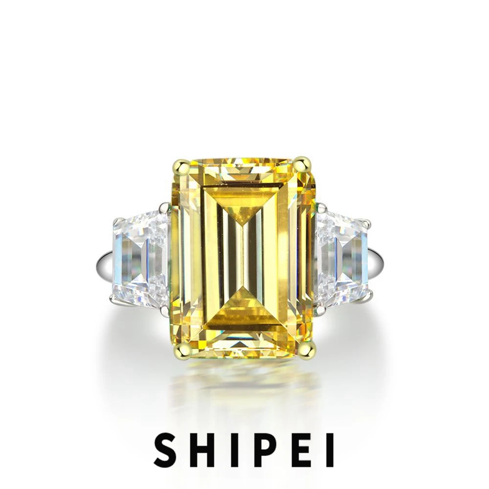 

SHIPEI 925 Sterling Silver Emerald Cut 8 CT Citrine Ruby Pink Sapphire White Sapphire Emerald Gemstone Engagement Ring Jewelry