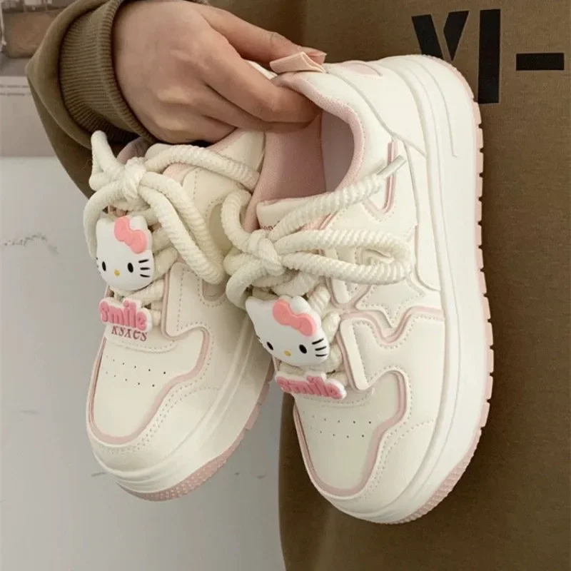 Sanrio Hello Kitty Y2k Platform Off White Shoes for Women Versatile Casual Sneakers Students 2000s White Sneakers Women 2024 New