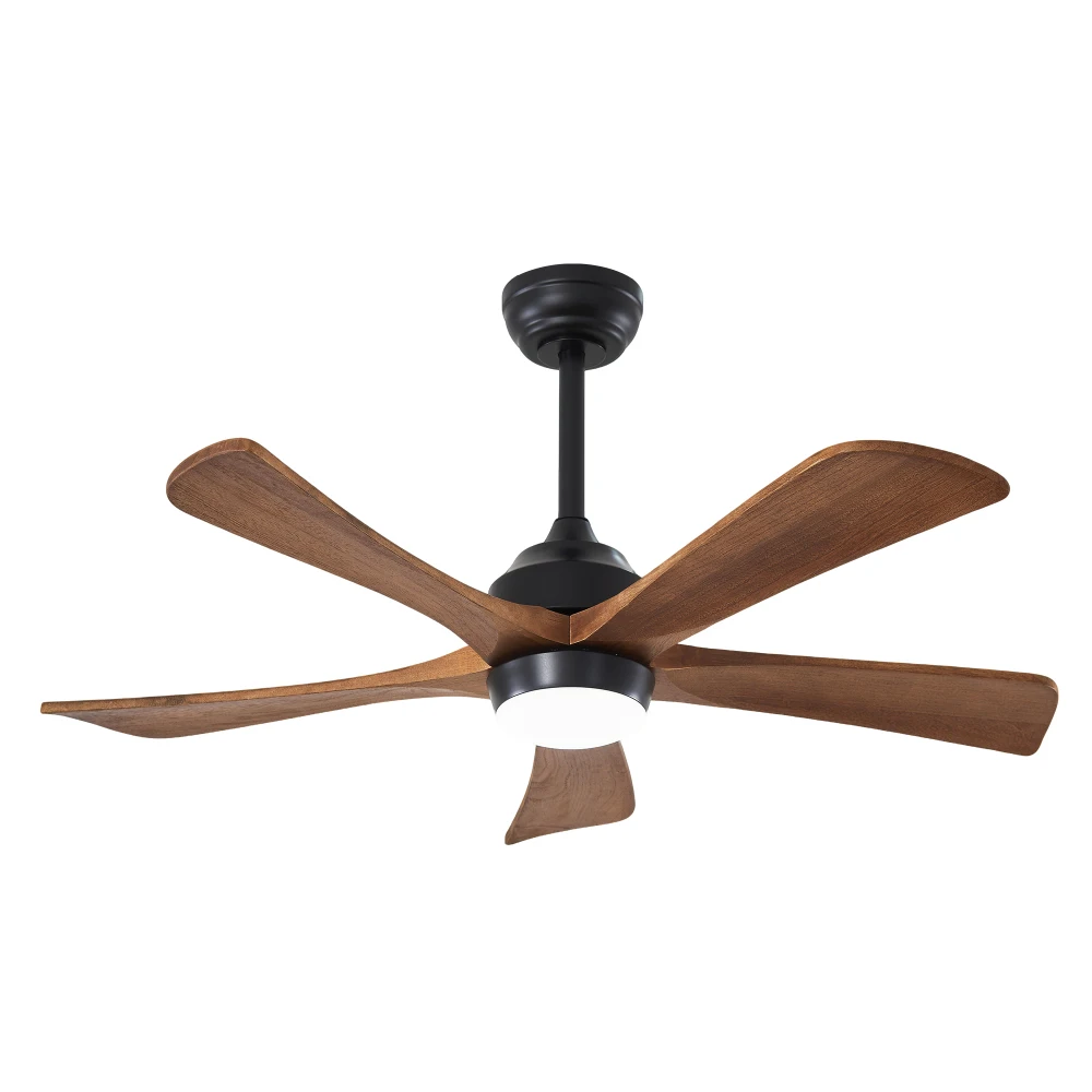 

42" 5 Solid Wood Blades Ceiling Fan: Lights, Remote, Quiet DC Motor 6 Speed (Matte Black)