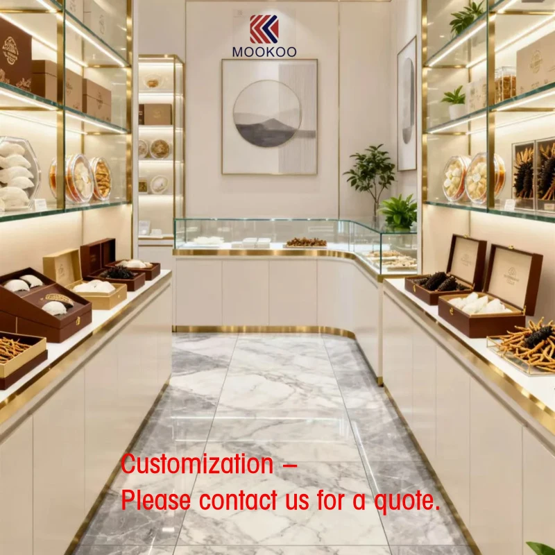 custom.Luxury Herbal Medicine Display Cabinet Glass and Metal Showcase with LED Lighting Lockable Pharmacy and