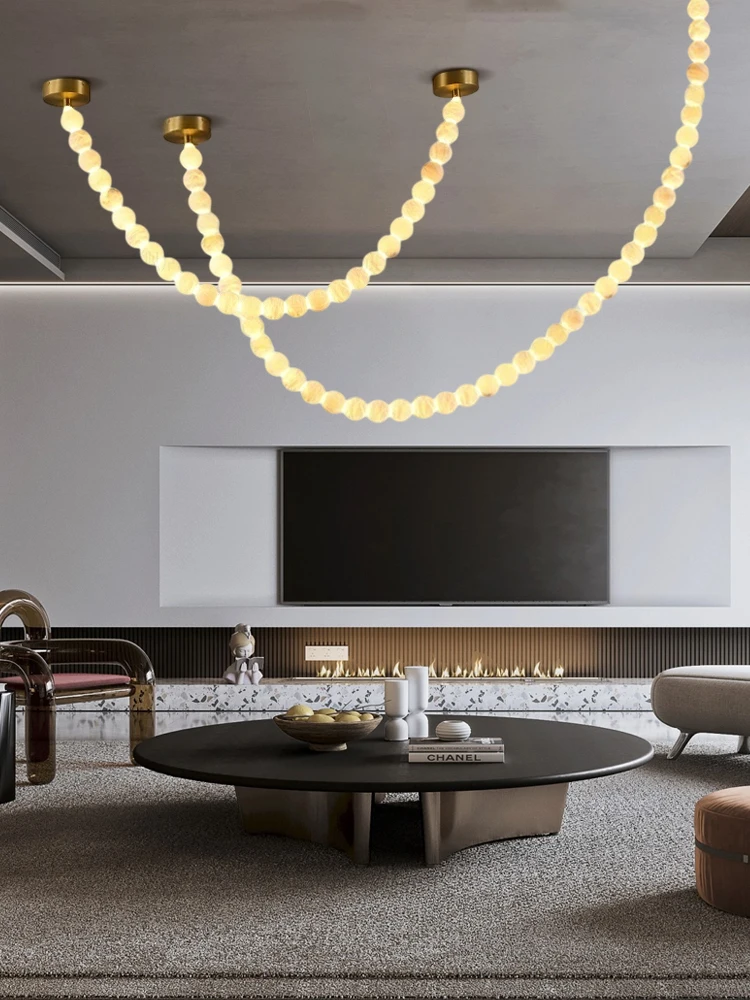 2025 New Trend Marble Ring 50-100cm Led Chandelier Lustre Alabaster Hanging Lamps Suspension Luminaire Lampen For Dinning Room