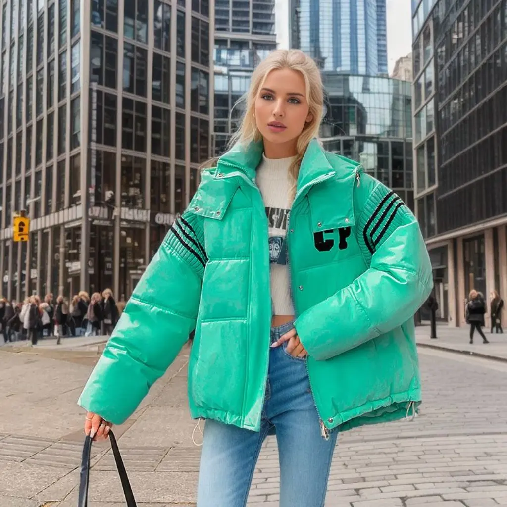 

Winter Korean Style Women's Hooded Cotton Jacket Thickened Loose Knitted Short Coat Bread Cotton Warm Color Matched