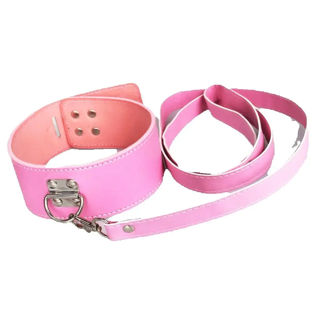 CandiWay Pink Leather lock Bdsm Fetish Bondage Sex Collar And Leash Adult Game Collars Sex Toys Slave Collar Erotic Neck Collar