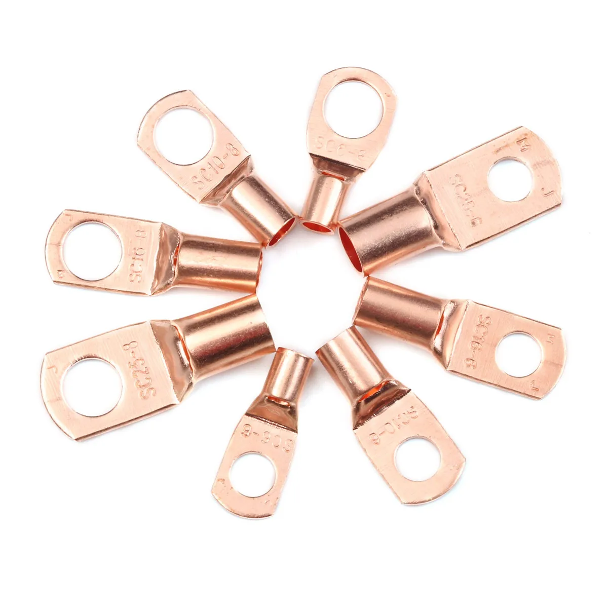 50pcs Bolt Hole Tinned Copper Lugs Ring Battery Terminals Bare Cable Electric Crimp Wire Connectors Kit SC6-6 SC6-8 SC10-6