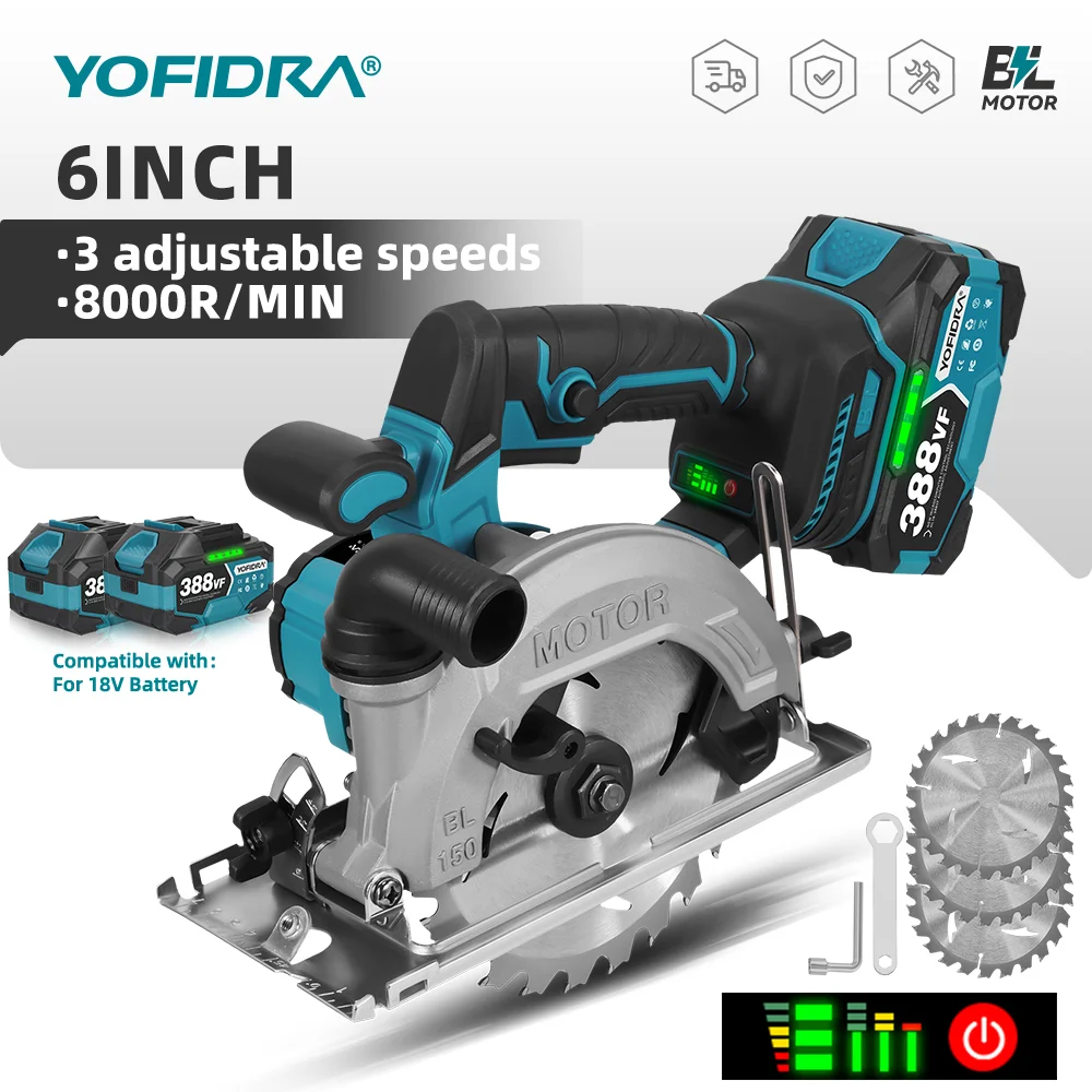 6 Zoll 150mm Bürstenlose Elektrische Kreissäge mit Digitalanzeige Kettensäge Holzbearbeitungs-Schneidwerkzeug für Makita 18V Akku
